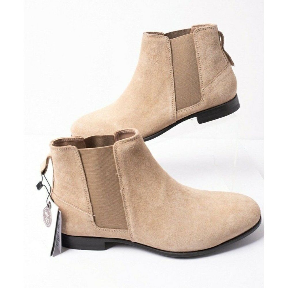 Zara Mens Beige Split Leather Ankle Boots Sz 6